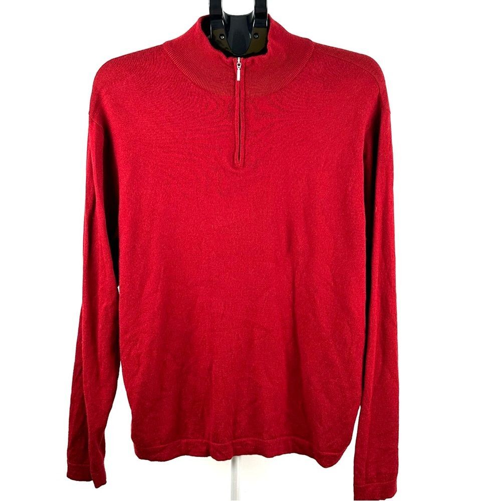 Garret Scott Mens XL Merino Wool Quarter Zip Sweater Red Extra Soft Knit Top